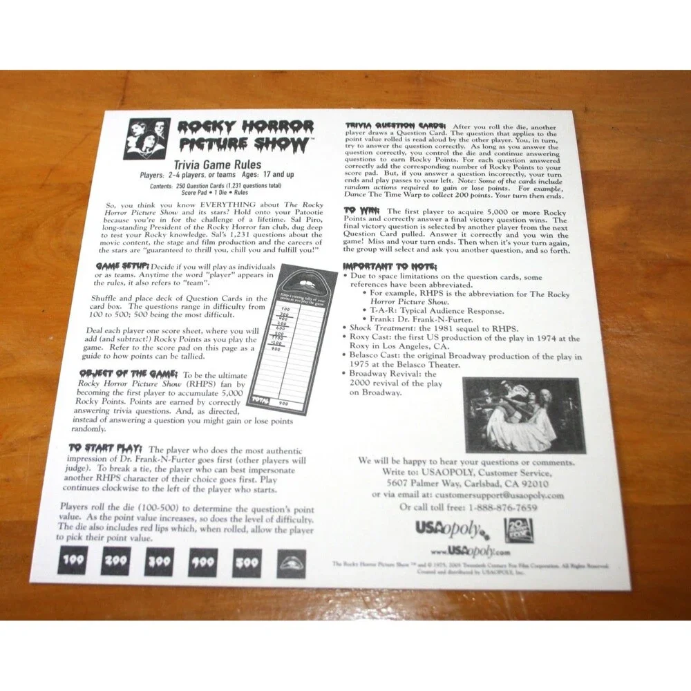 The Rocky Horror Trivia Game Picture Show 30th Anniversary Never Played Open Box